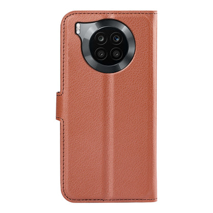 Shockproof PU Leather Coated TPU Mobile Phone Case Litchi Texture Stand Wallet Flip Protective Phone Cover for Huawei nova 8i/Honor 50 Lite