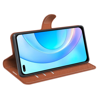 Shockproof PU Leather Coated TPU Mobile Phone Case Litchi Texture Stand Wallet Flip Protective Phone Cover for Huawei nova 8i/Honor 50 Lite