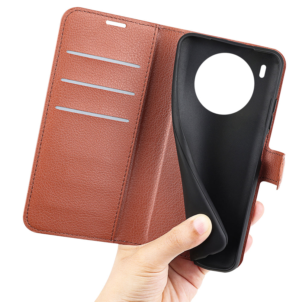 Shockproof PU Leather Coated TPU Mobile Phone Case Litchi Texture Stand Wallet Flip Protective Phone Cover for Huawei nova 8i/Honor 50 Lite