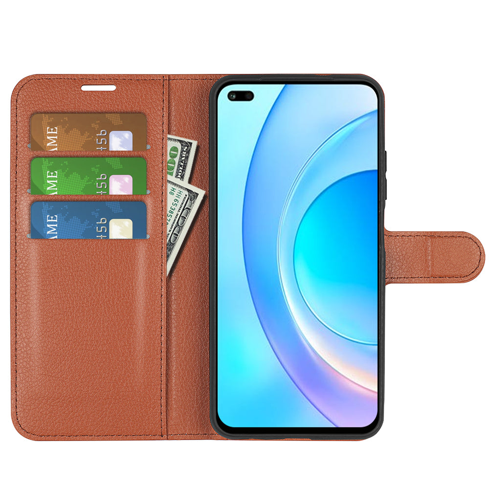 Shockproof PU Leather Coated TPU Mobile Phone Case Litchi Texture Stand Wallet Flip Protective Phone Cover for Huawei nova 8i/Honor 50 Lite
