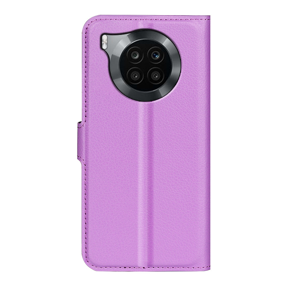 Shockproof PU Leather Coated TPU Mobile Phone Case Litchi Texture Stand Wallet Flip Protective Phone Cover for Huawei nova 8i/Honor 50 Lite