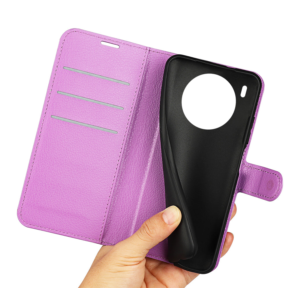 Shockproof PU Leather Coated TPU Mobile Phone Case Litchi Texture Stand Wallet Flip Protective Phone Cover for Huawei nova 8i/Honor 50 Lite