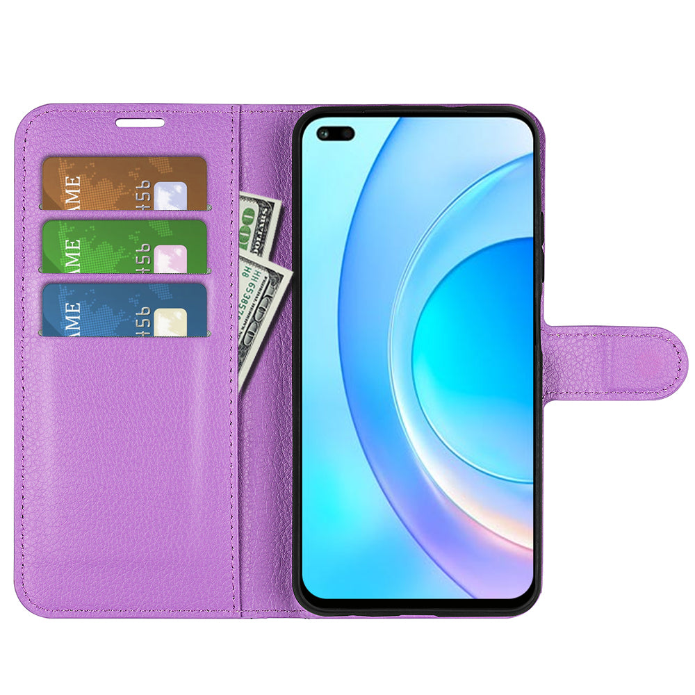 Shockproof PU Leather Coated TPU Mobile Phone Case Litchi Texture Stand Wallet Flip Protective Phone Cover for Huawei nova 8i/Honor 50 Lite