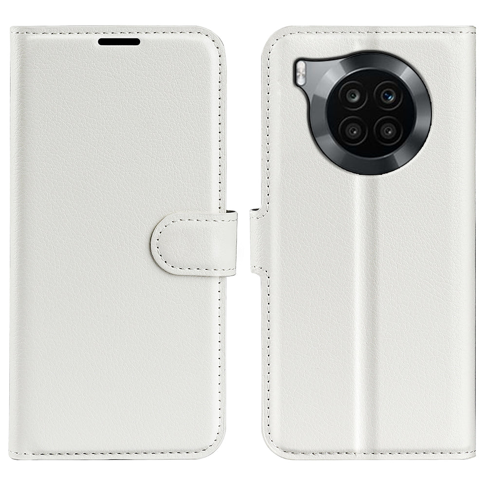 Shockproof PU Leather Coated TPU Mobile Phone Case Litchi Texture Stand Wallet Flip Protective Phone Cover for Huawei nova 8i/Honor 50 Lite