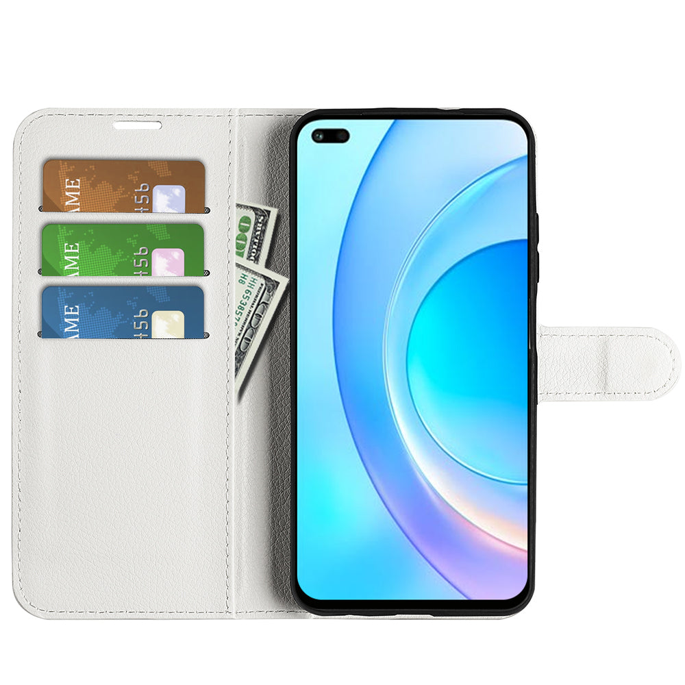 Shockproof PU Leather Coated TPU Mobile Phone Case Litchi Texture Stand Wallet Flip Protective Phone Cover for Huawei nova 8i/Honor 50 Lite