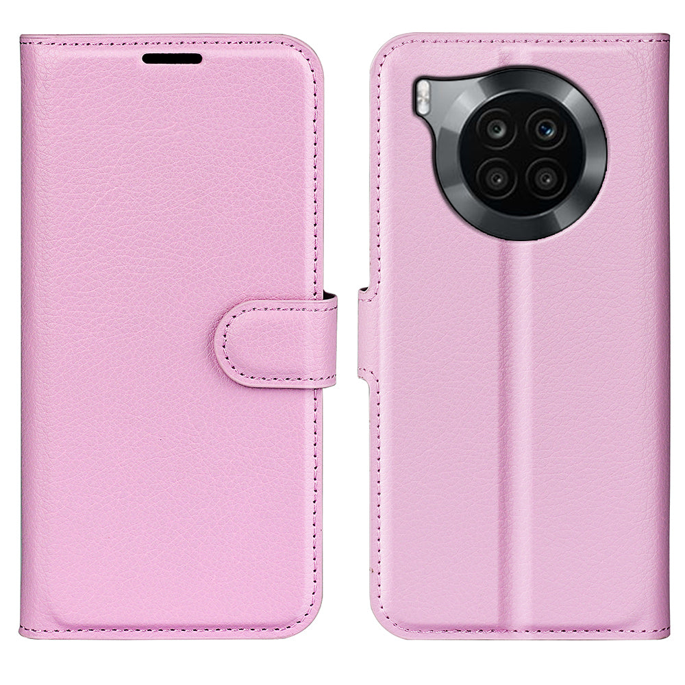 Shockproof PU Leather Coated TPU Mobile Phone Case Litchi Texture Stand Wallet Flip Protective Phone Cover for Huawei nova 8i/Honor 50 Lite