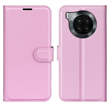 Shockproof PU Leather Coated TPU Mobile Phone Case Litchi Texture Stand Wallet Flip Protective Phone Cover for Huawei nova 8i/Honor 50 Lite