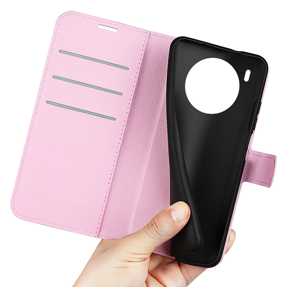 Shockproof PU Leather Coated TPU Mobile Phone Case Litchi Texture Stand Wallet Flip Protective Phone Cover for Huawei nova 8i/Honor 50 Lite