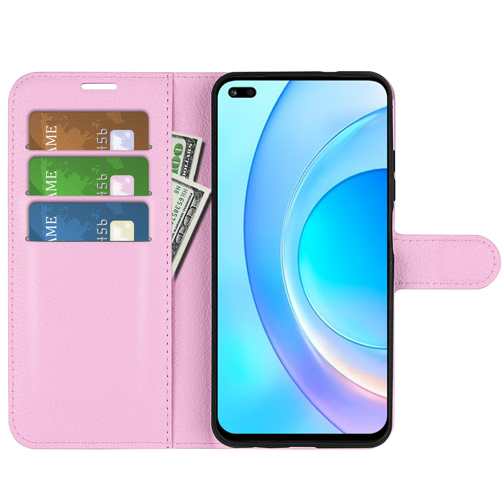Shockproof PU Leather Coated TPU Mobile Phone Case Litchi Texture Stand Wallet Flip Protective Phone Cover for Huawei nova 8i/Honor 50 Lite