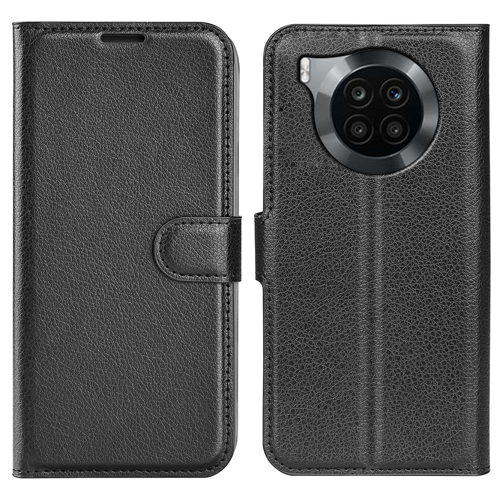 Shockproof PU Leather Coated TPU Mobile Phone Case Litchi Texture Stand Wallet Flip Protective Phone Cover for Huawei nova 8i/Honor 50 Lite