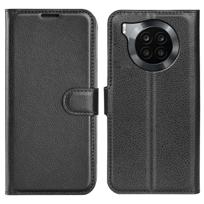 Shockproof PU Leather Coated TPU Mobile Phone Case Litchi Texture Stand Wallet Flip Protective Phone Cover for Huawei nova 8i/Honor 50 Lite