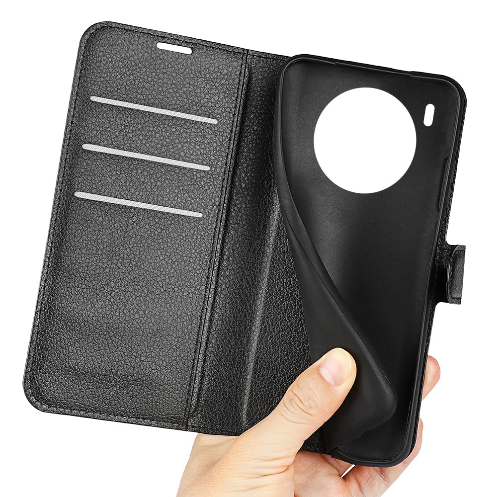 Shockproof PU Leather Coated TPU Mobile Phone Case Litchi Texture Stand Wallet Flip Protective Phone Cover for Huawei nova 8i/Honor 50 Lite