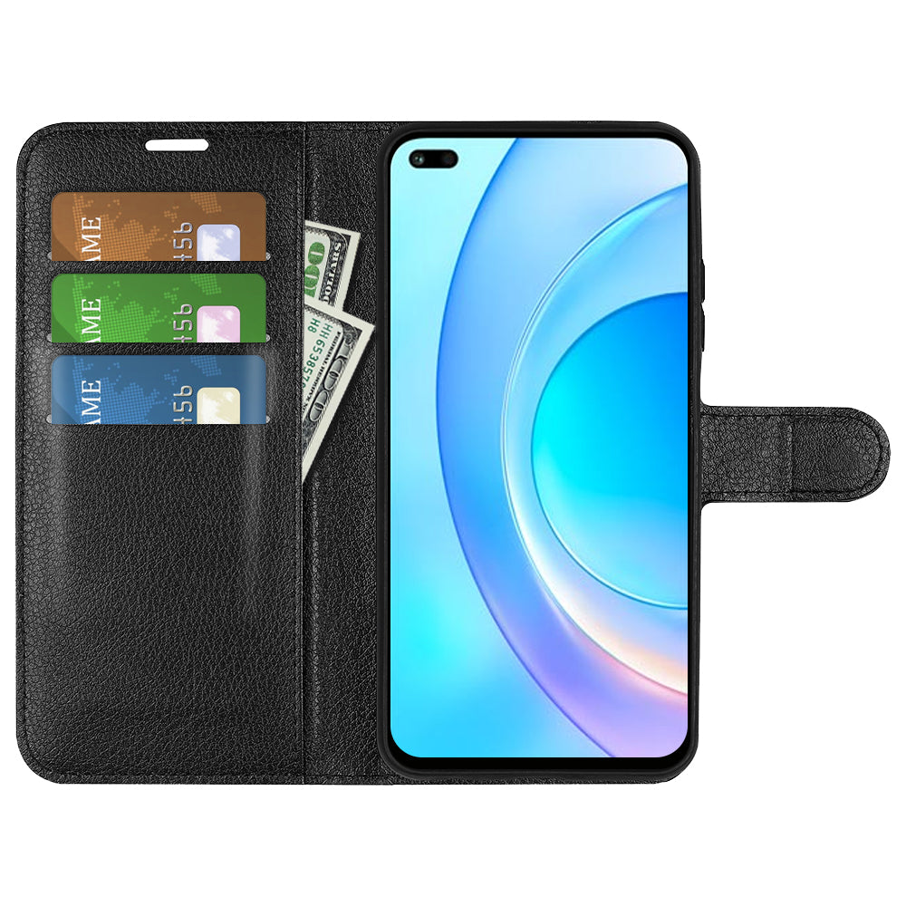 Shockproof PU Leather Coated TPU Mobile Phone Case Litchi Texture Stand Wallet Flip Protective Phone Cover for Huawei nova 8i/Honor 50 Lite