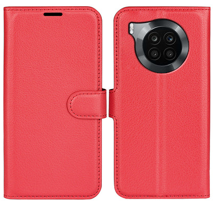 Shockproof PU Leather Coated TPU Mobile Phone Case Litchi Texture Stand Wallet Flip Protective Phone Cover for Huawei nova 8i/Honor 50 Lite