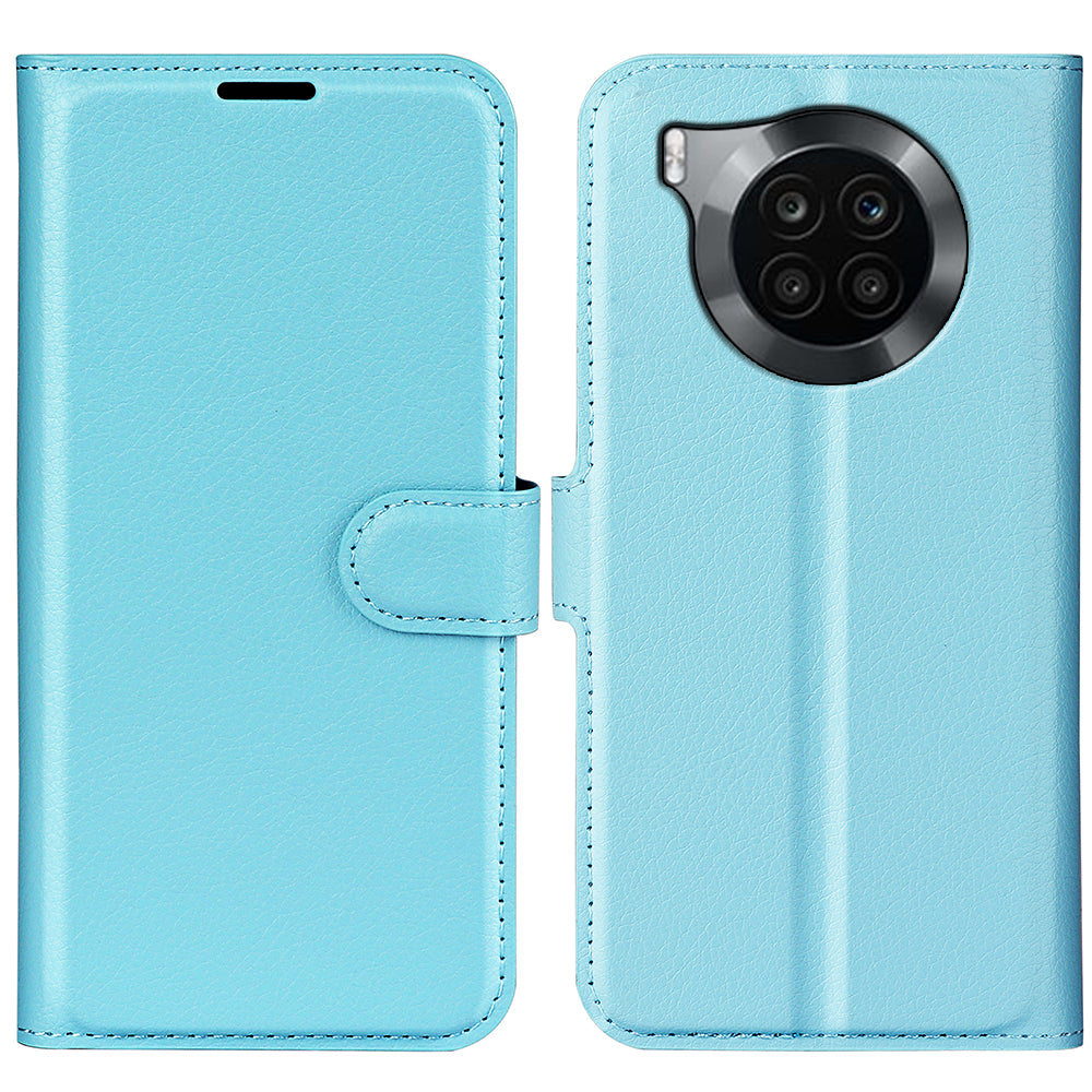 Shockproof PU Leather Coated TPU Mobile Phone Case Litchi Texture Stand Wallet Flip Protective Phone Cover for Huawei nova 8i/Honor 50 Lite