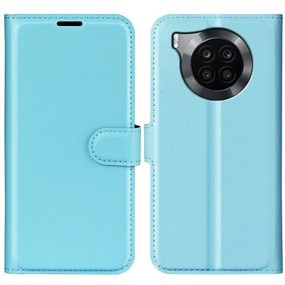 Shockproof PU Leather Coated TPU Mobile Phone Case Litchi Texture Stand Wallet Flip Protective Phone Cover for Huawei nova 8i/Honor 50 Lite