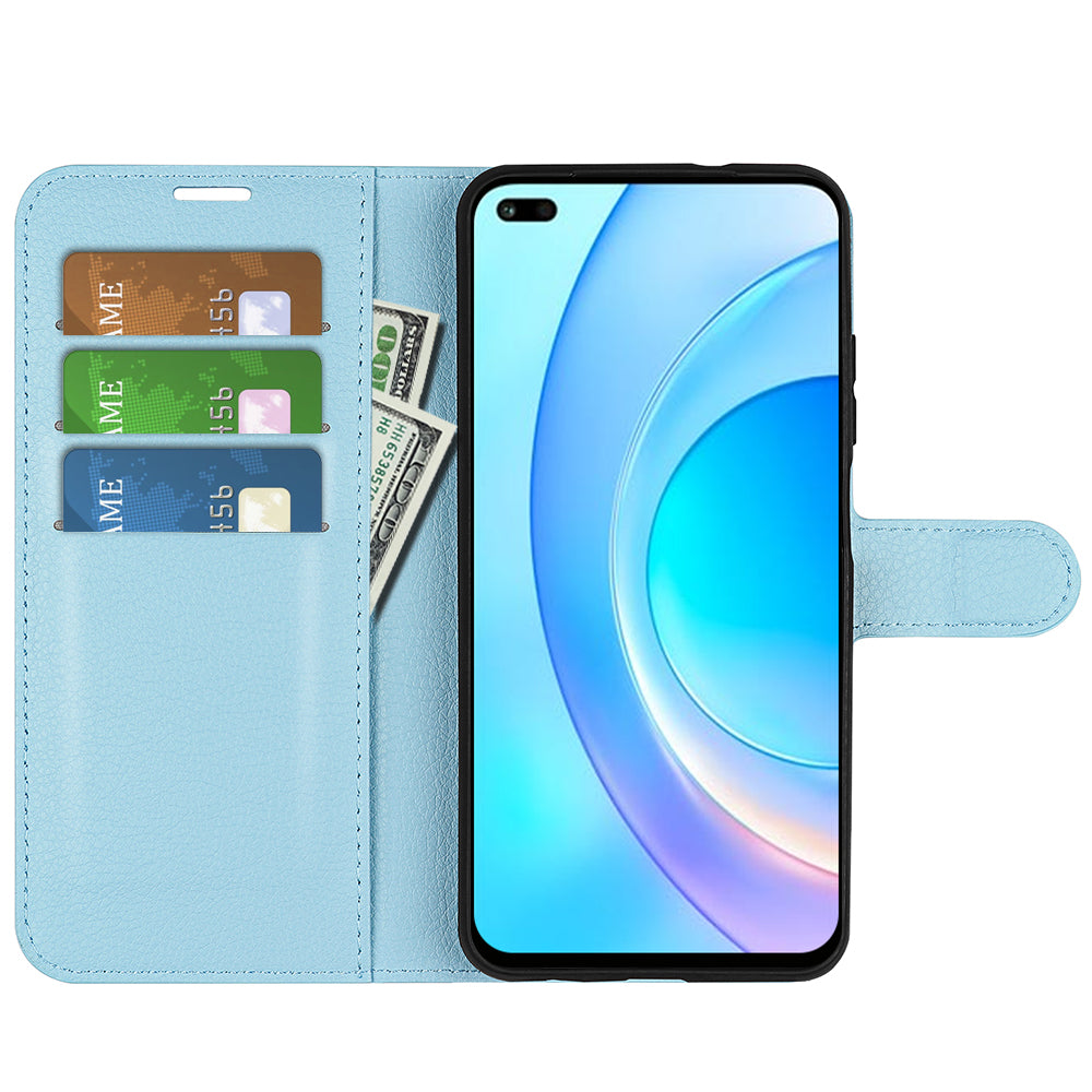 Shockproof PU Leather Coated TPU Mobile Phone Case Litchi Texture Stand Wallet Flip Protective Phone Cover for Huawei nova 8i/Honor 50 Lite