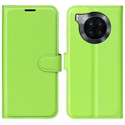 Shockproof PU Leather Coated TPU Mobile Phone Case Litchi Texture Stand Wallet Flip Protective Phone Cover for Huawei nova 8i/Honor 50 Lite
