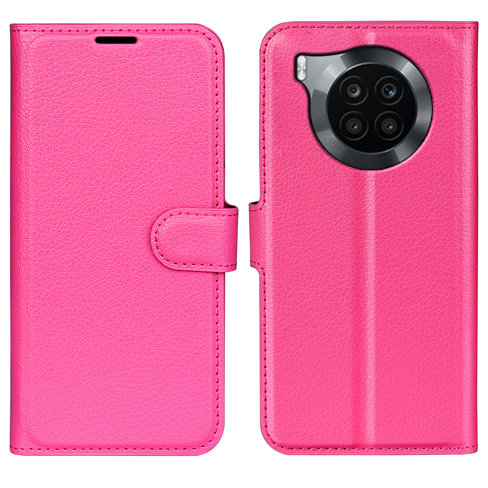 Shockproof PU Leather Coated TPU Mobile Phone Case Litchi Texture Stand Wallet Flip Protective Phone Cover for Huawei nova 8i/Honor 50 Lite
