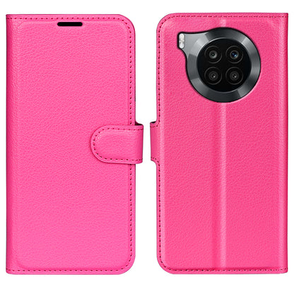 Shockproof PU Leather Coated TPU Mobile Phone Case Litchi Texture Stand Wallet Flip Protective Phone Cover for Huawei nova 8i/Honor 50 Lite