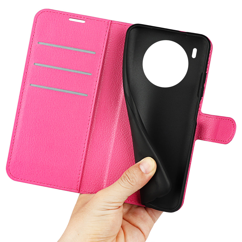 Shockproof PU Leather Coated TPU Mobile Phone Case Litchi Texture Stand Wallet Flip Protective Phone Cover for Huawei nova 8i/Honor 50 Lite