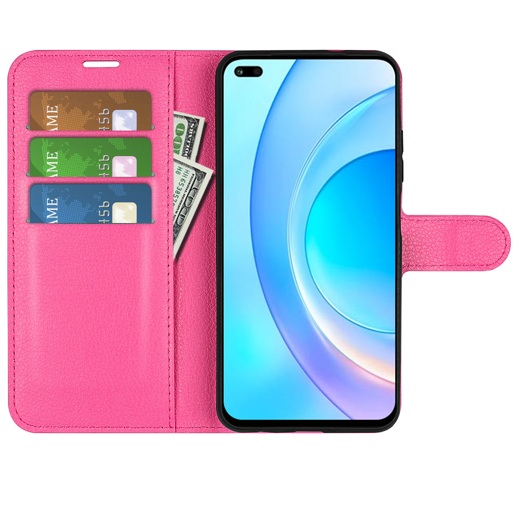 Shockproof PU Leather Coated TPU Mobile Phone Case Litchi Texture Stand Wallet Flip Protective Phone Cover for Huawei nova 8i/Honor 50 Lite