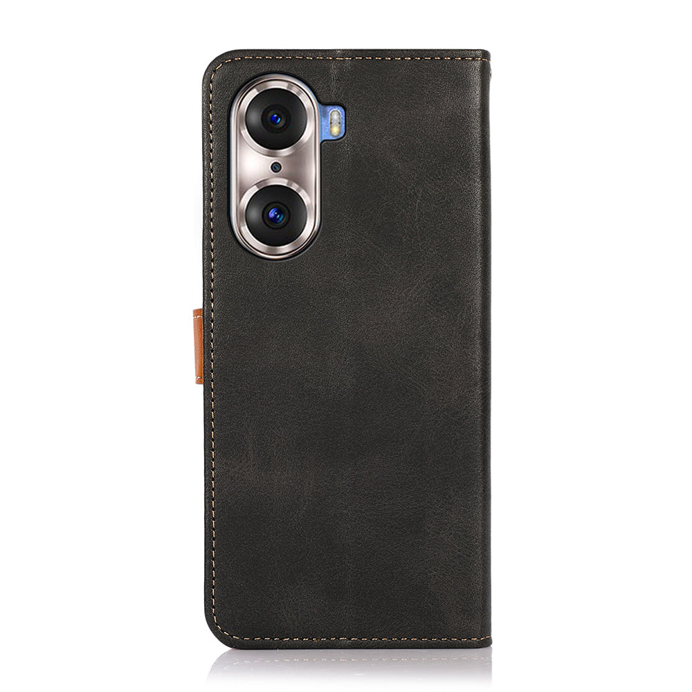 KHAZNEH Bi-color Stylish Anti-fall Magnetic Golden Clasp Stand PU Leather + TPU Case with Wallet for Honor 60 Pro