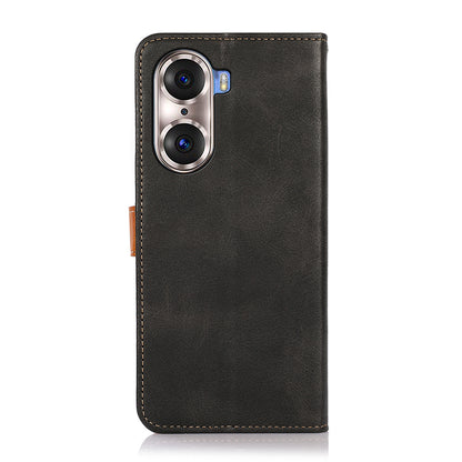 KHAZNEH Bi-color Stylish Anti-fall Magnetic Golden Clasp Stand PU Leather + TPU Case with Wallet for Honor 60 Pro