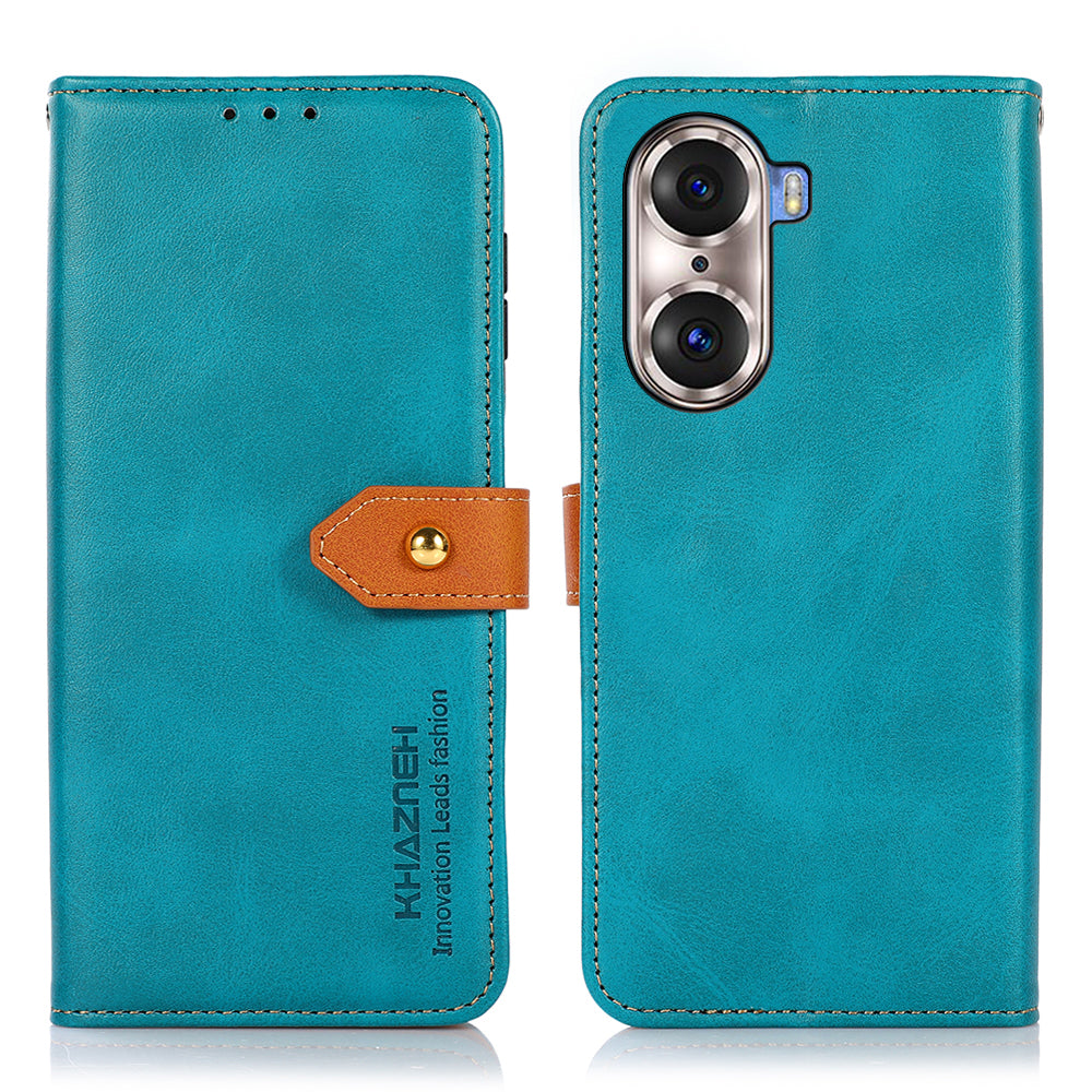KHAZNEH Bi-color Stylish Anti-fall Magnetic Golden Clasp Stand PU Leather + TPU Case with Wallet for Honor 60 Pro