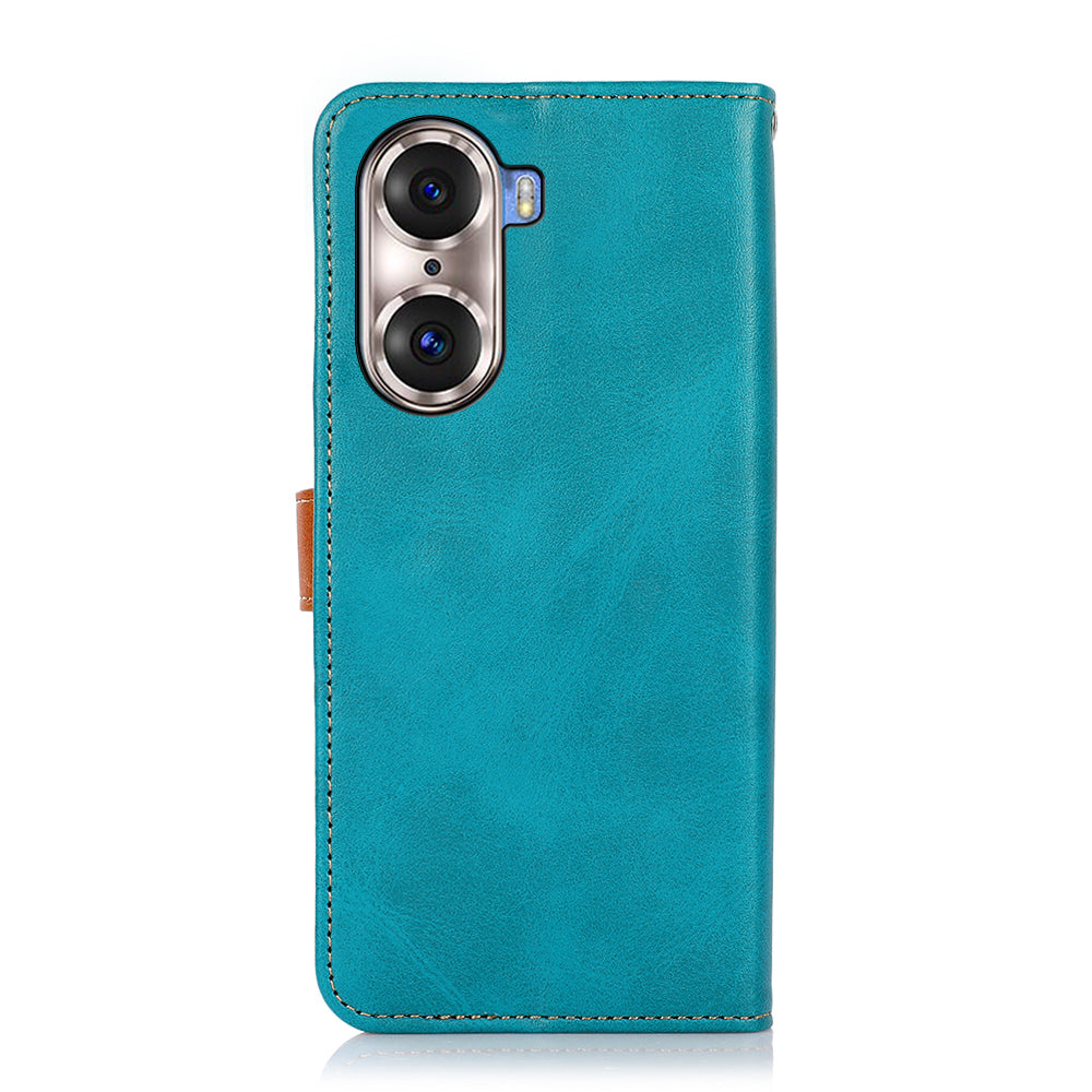 KHAZNEH Bi-color Stylish Anti-fall Magnetic Golden Clasp Stand PU Leather + TPU Case with Wallet for Honor 60 Pro
