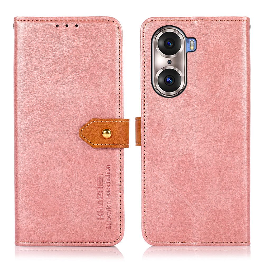 KHAZNEH Bi-color Stylish Anti-fall Magnetic Golden Clasp Stand PU Leather + TPU Case with Wallet for Honor 60 Pro
