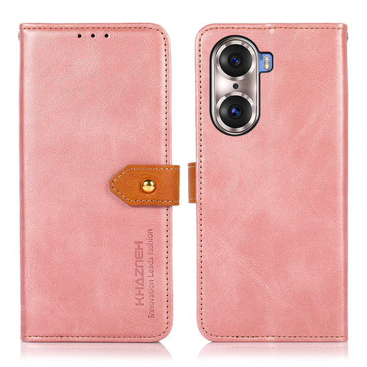 KHAZNEH Bi-color Stylish Anti-fall Magnetic Golden Clasp Stand PU Leather + TPU Case with Wallet for Honor 60 Pro
