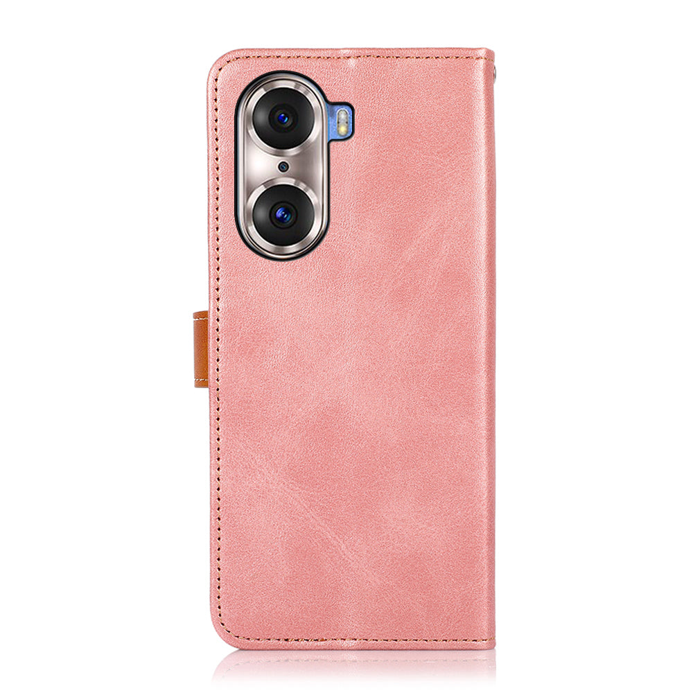 KHAZNEH Bi-color Stylish Anti-fall Magnetic Golden Clasp Stand PU Leather + TPU Case with Wallet for Honor 60 Pro