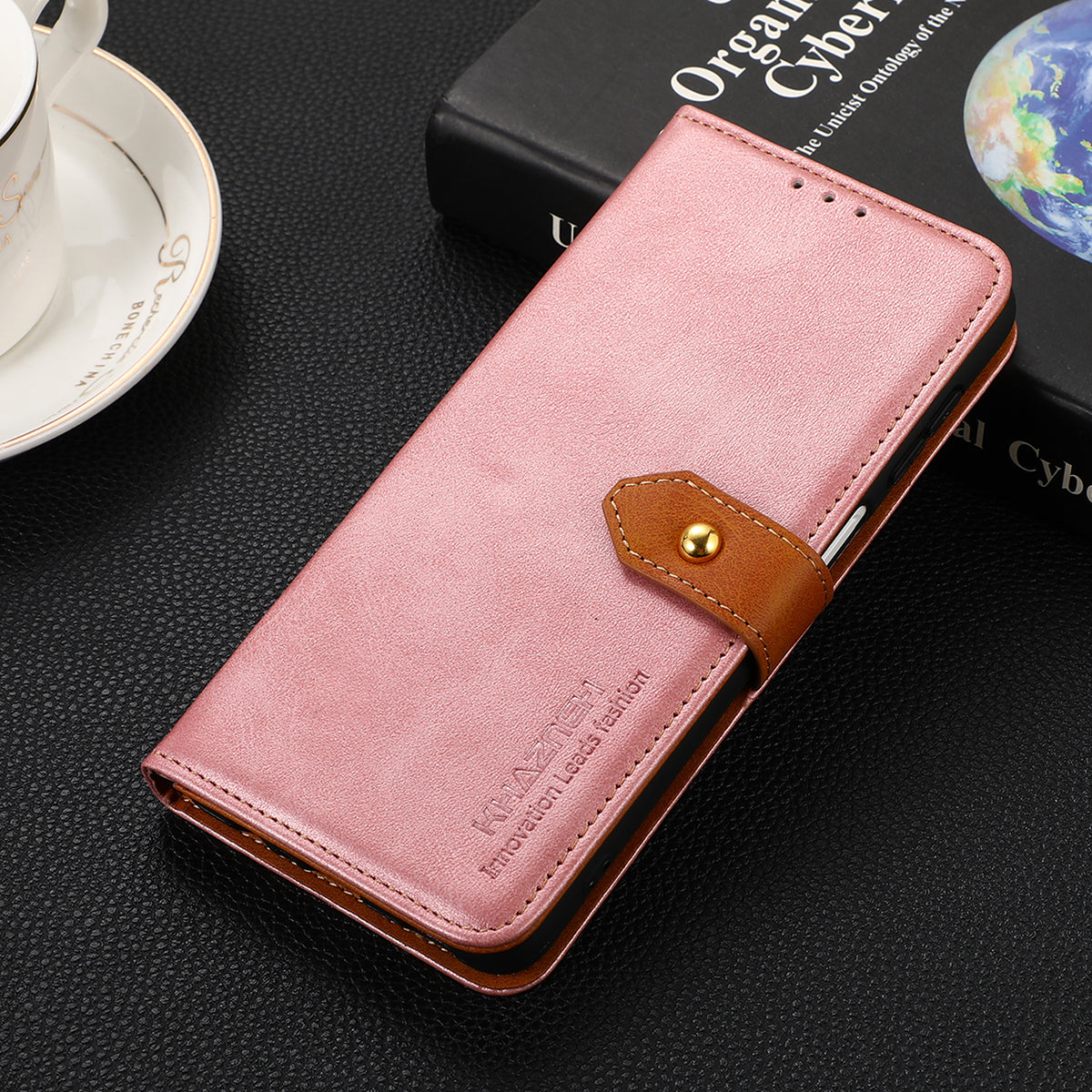 KHAZNEH Bi-color Stylish Anti-fall Magnetic Golden Clasp Stand PU Leather + TPU Case with Wallet for Honor 60 Pro