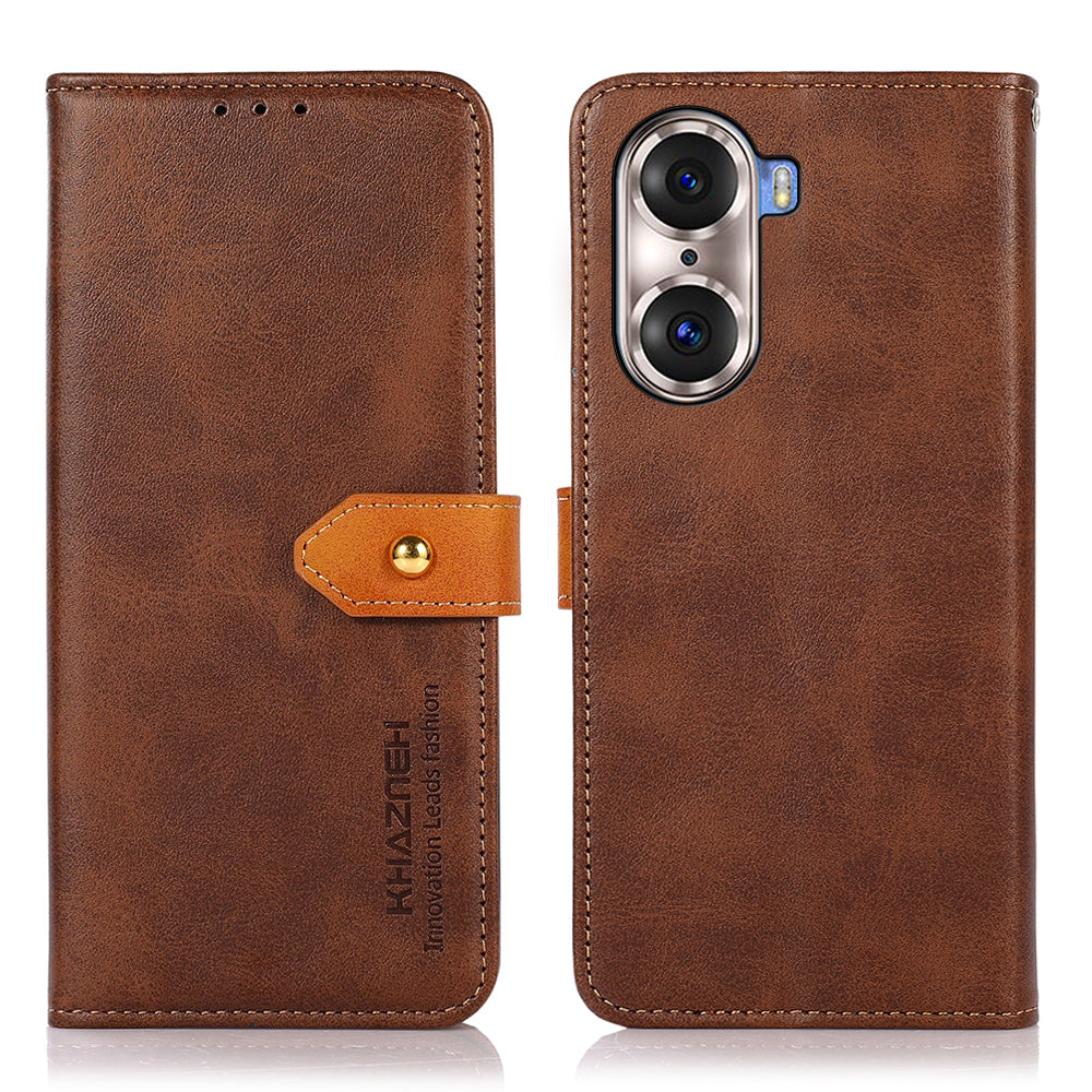 KHAZNEH Bi-color Stylish Anti-fall Magnetic Golden Clasp Stand PU Leather + TPU Case with Wallet for Honor 60 Pro
