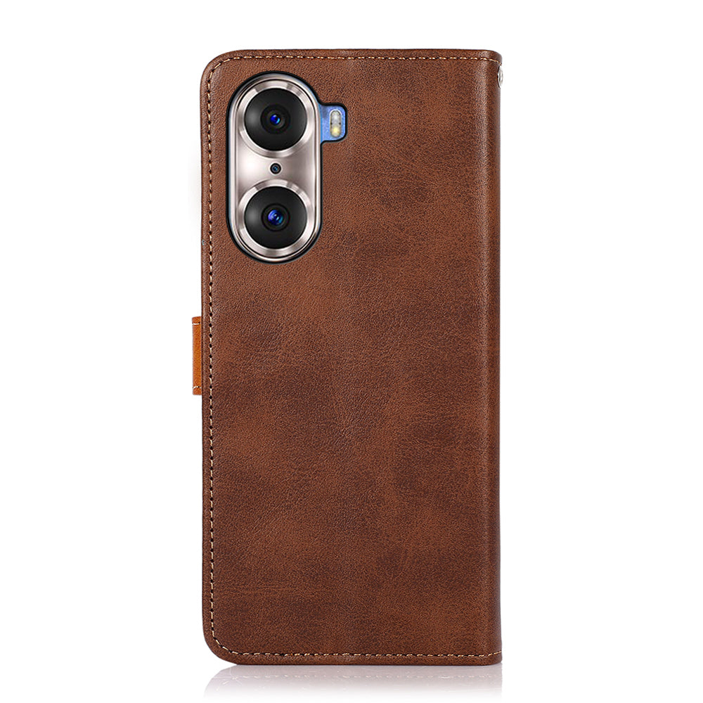 KHAZNEH Bi-color Stylish Anti-fall Magnetic Golden Clasp Stand PU Leather + TPU Case with Wallet for Honor 60 Pro
