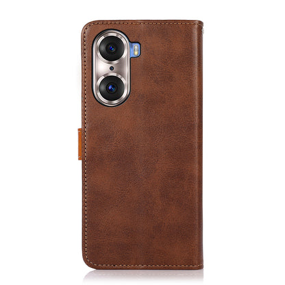 KHAZNEH Bi-color Stylish Anti-fall Magnetic Golden Clasp Stand PU Leather + TPU Case with Wallet for Honor 60 Pro
