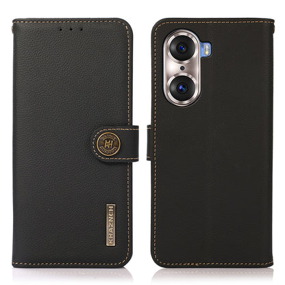 KHAZNEH Top Layer Genuine Leather Phone Case Stand RFID Blocking Wallet Magnetic Cover for Honor 60 Pro