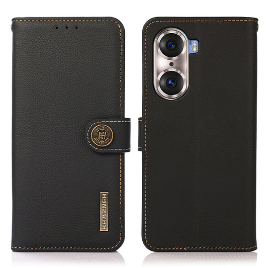 KHAZNEH Top Layer Genuine Leather Phone Case Stand RFID Blocking Wallet Magnetic Cover for Honor 60 Pro