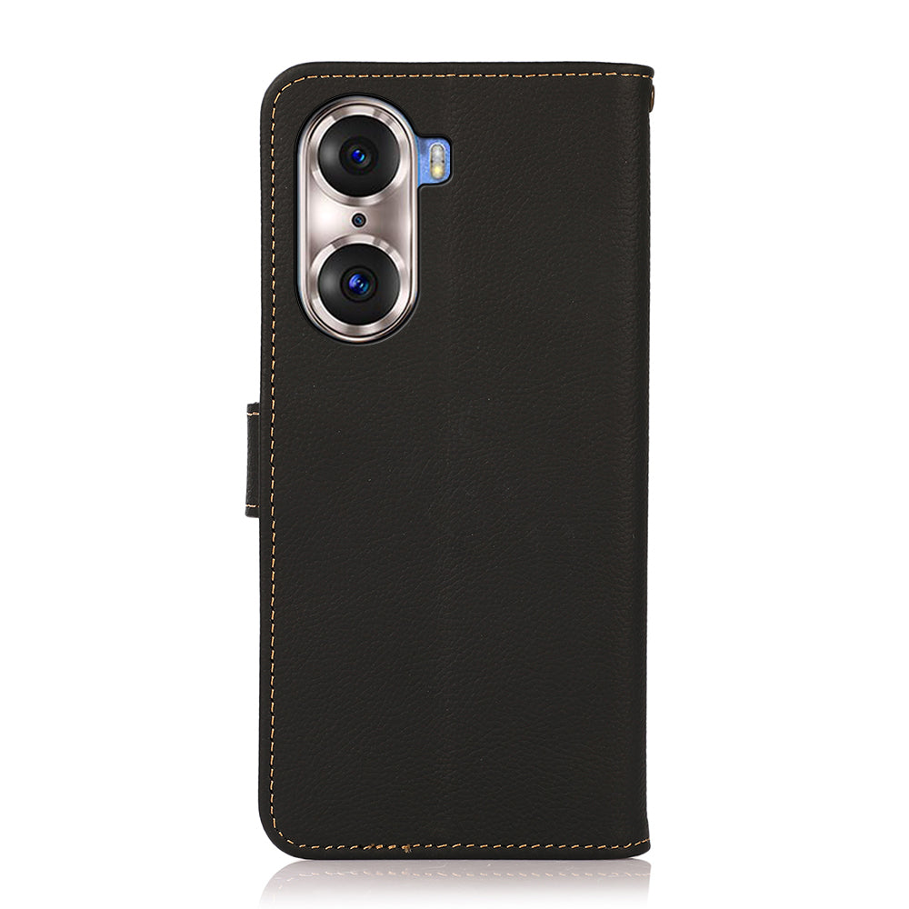 KHAZNEH Top Layer Genuine Leather Phone Case Stand RFID Blocking Wallet Magnetic Cover for Honor 60 Pro