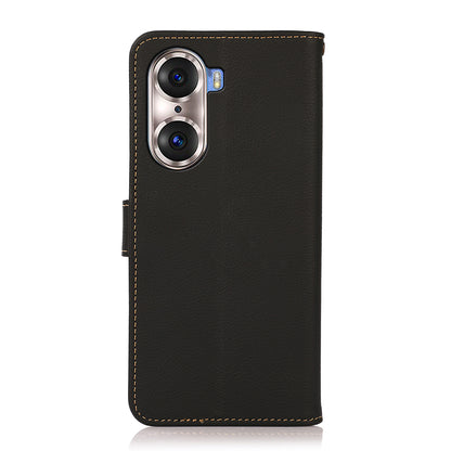 KHAZNEH Top Layer Genuine Leather Phone Case Stand RFID Blocking Wallet Magnetic Cover for Honor 60 Pro