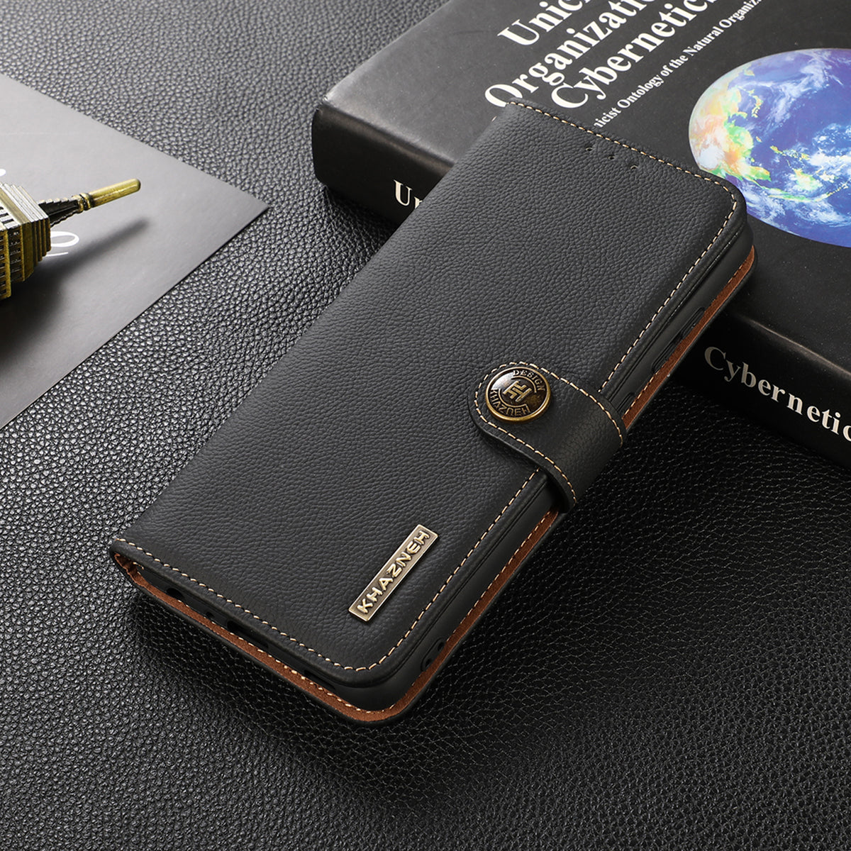 KHAZNEH Top Layer Genuine Leather Phone Case Stand RFID Blocking Wallet Magnetic Cover for Honor 60 Pro