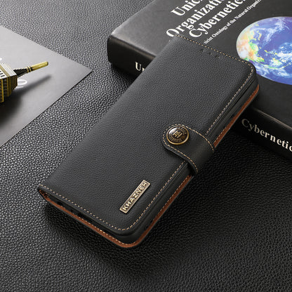 KHAZNEH Top Layer Genuine Leather Phone Case Stand RFID Blocking Wallet Magnetic Cover for Honor 60 Pro