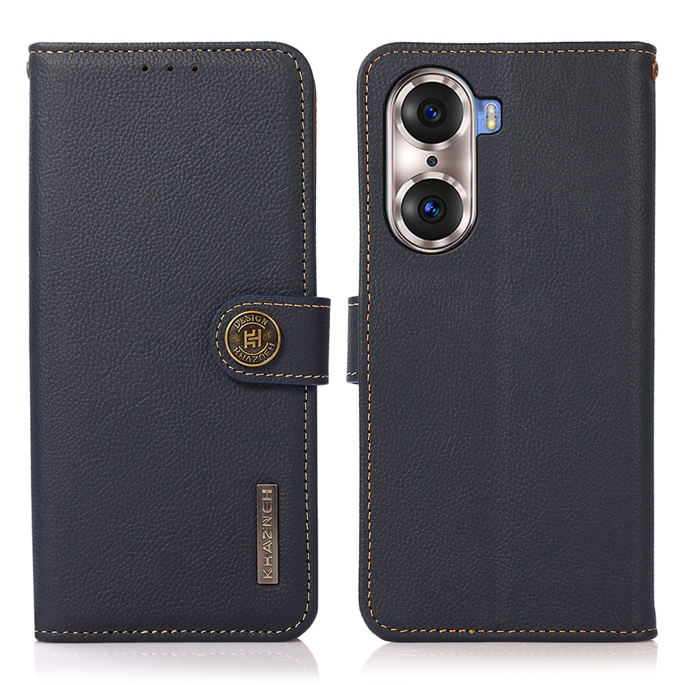 KHAZNEH Top Layer Genuine Leather Phone Case Stand RFID Blocking Wallet Magnetic Cover for Honor 60 Pro