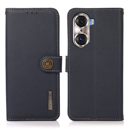 KHAZNEH Top Layer Genuine Leather Phone Case Stand RFID Blocking Wallet Magnetic Cover for Honor 60 Pro