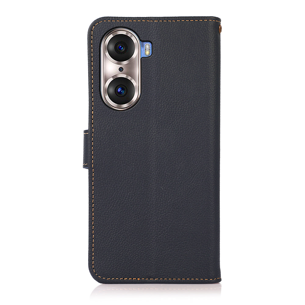 KHAZNEH Top Layer Genuine Leather Phone Case Stand RFID Blocking Wallet Magnetic Cover for Honor 60 Pro