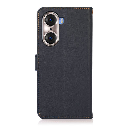 KHAZNEH Top Layer Genuine Leather Phone Case Stand RFID Blocking Wallet Magnetic Cover for Honor 60 Pro