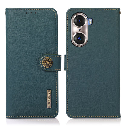 KHAZNEH Top Layer Genuine Leather Phone Case Stand RFID Blocking Wallet Magnetic Cover for Honor 60 Pro