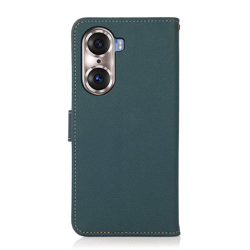 KHAZNEH Top Layer Genuine Leather Phone Case Stand RFID Blocking Wallet Magnetic Cover for Honor 60 Pro
