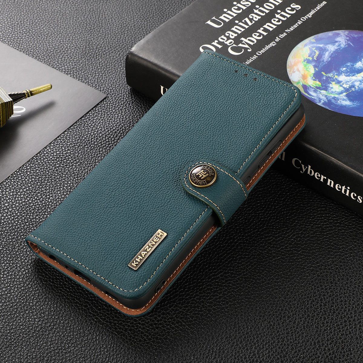 KHAZNEH Top Layer Genuine Leather Phone Case Stand RFID Blocking Wallet Magnetic Cover for Honor 60 Pro